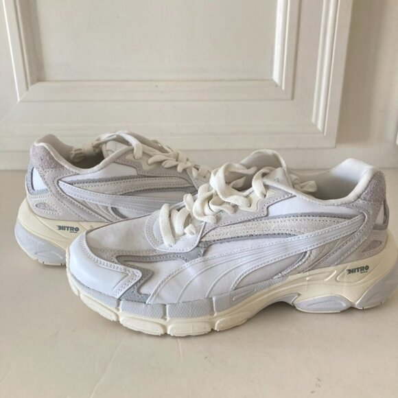 NWOT Puma Teveris Nitro White Suede Thrifted Sneakers Sz 8.5 - Picture 1 of 10